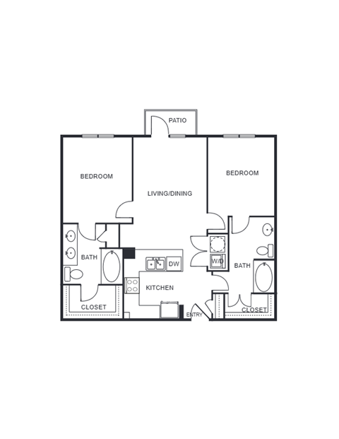 Floor plan for 2 beds, 2 baths, 1116 sqft